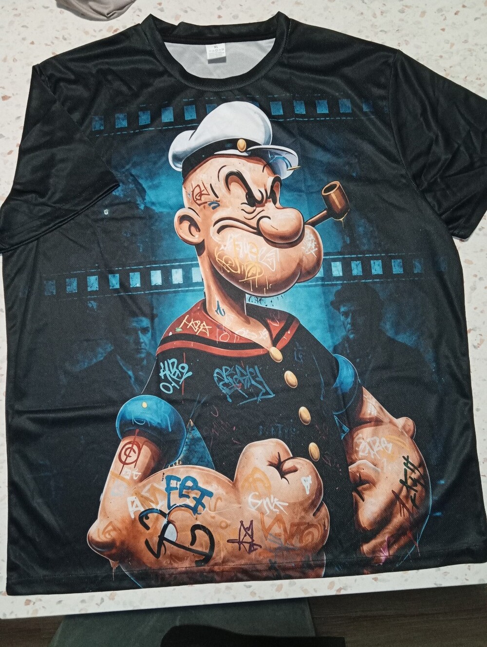 Black Graphic Popeye Print Men's T-Shirt